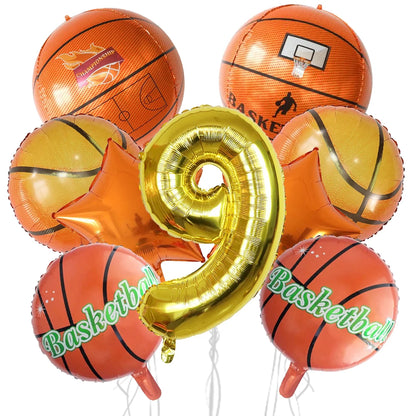 9Pcs Basketball Balloon Set Digital Aluminum Film Balloon Sports Basketball Party Supplies Basketball Birthday Party Decoration