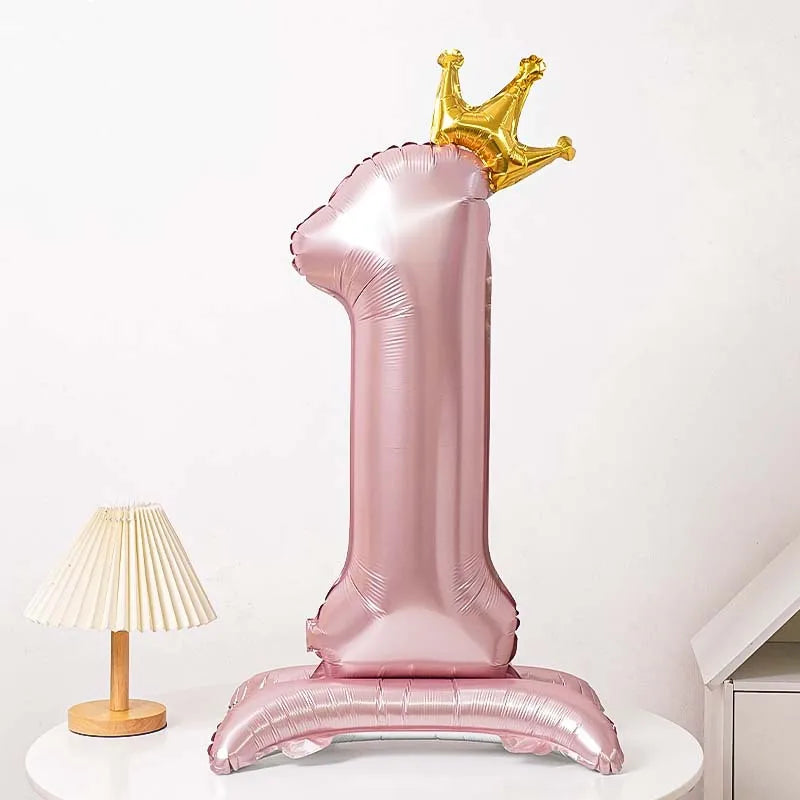 40-Inch Blue Standing Crown Digital Aluminum Film Pink Balloon Birthday Photo Decoration Balloon