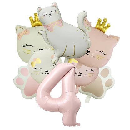 Ballons Anniversaire Chat Rose avec Chiffre | Lot de 7 pièces