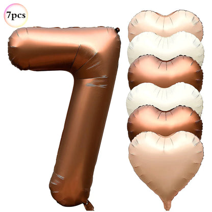 Ballon pour Anniversaire Brun Cuivré | Cœurs | Lot de 7 Pièces