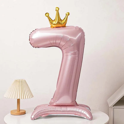 40-Inch Blue Standing Crown Digital Aluminum Film Pink Balloon Birthday Photo Decoration Balloon