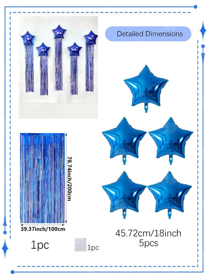 Five pointed star balloon and tassel rain curtain set for birthday parties, weddings, showers, party decorations