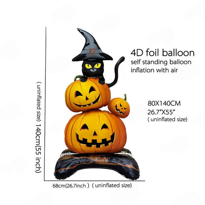Ballon Halloween Géant Chat Noir et Citrouilles 140 cm | Décoration Halloween