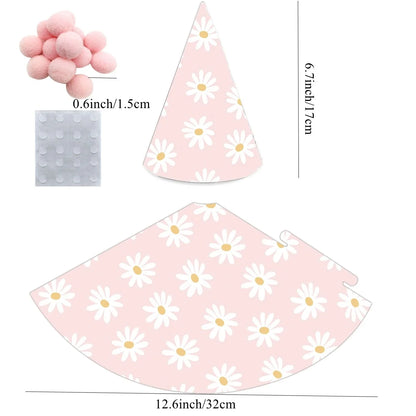 6Pcs Daisy Party Hats Pink Green Flower Paper Hat For Baby Shower Daisy Themed Birthday Party Decorations Kids Gifts Supplies