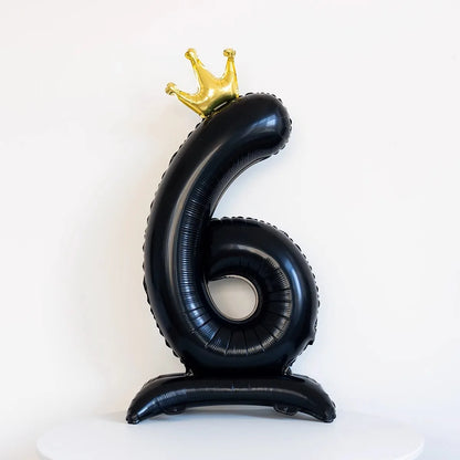 Ballon Chiffre Anniversaire sur Pied avec Couronne | 40 Pouces | Noir