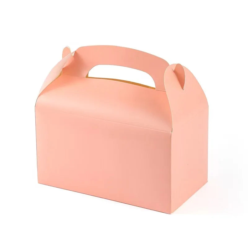 10/30/50PCS Handle Treat Box Biscuit Baking Paper Candy Cookie Box for Guests Birthday Party Pink Goodies Bag Packaging Favors