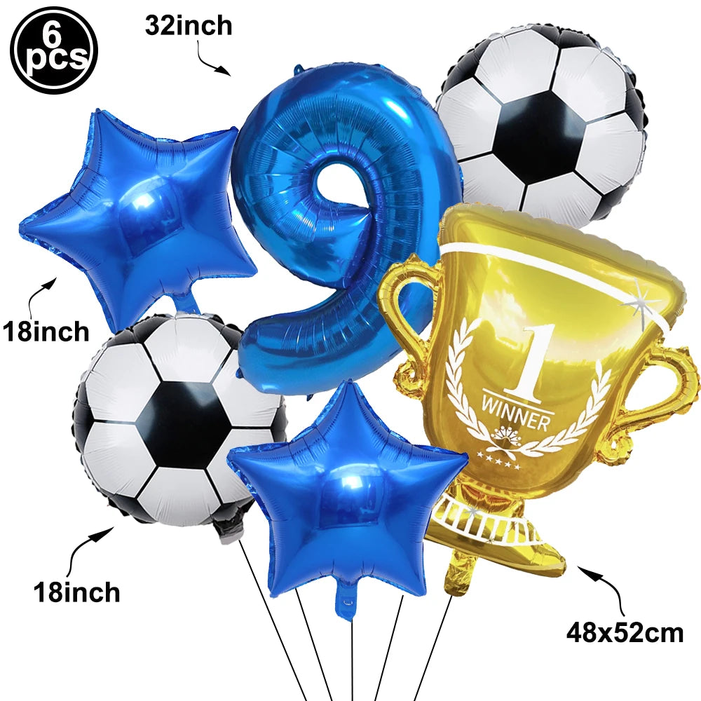 Soccer Birthday Decorations Soccer Ball Gold Trophy Red Blue Number Balloons Set Soccer Sports Theme Boy Birthday Party Decor