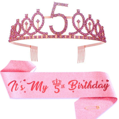 2pc/set Birthday Tiara Crown Sash Women Girls This Is My 4Th 5Th 6Th 7Th 8Th 9Th 10Th 13Th 16Th Birthday Party Decoration Gifts