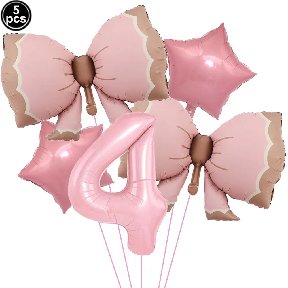 Ballon Chiffre Rose avec Nœuds | Lot de 5 Pièces
