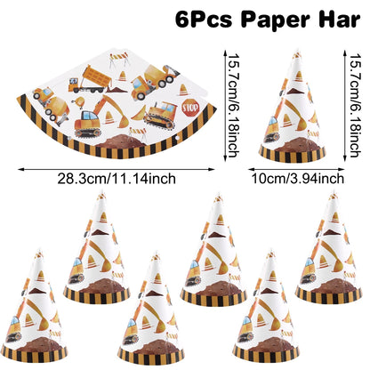 6pcs Construction Truck Birthday Hat with Elastic String Funny  Cartoon Truck Thmed Party Hats for Family Party Photo Props