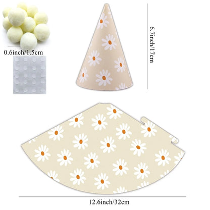 6Pcs Daisy Party Hats Pink Green Flower Paper Hat For Baby Shower Daisy Themed Birthday Party Decorations Kids Gifts Supplies