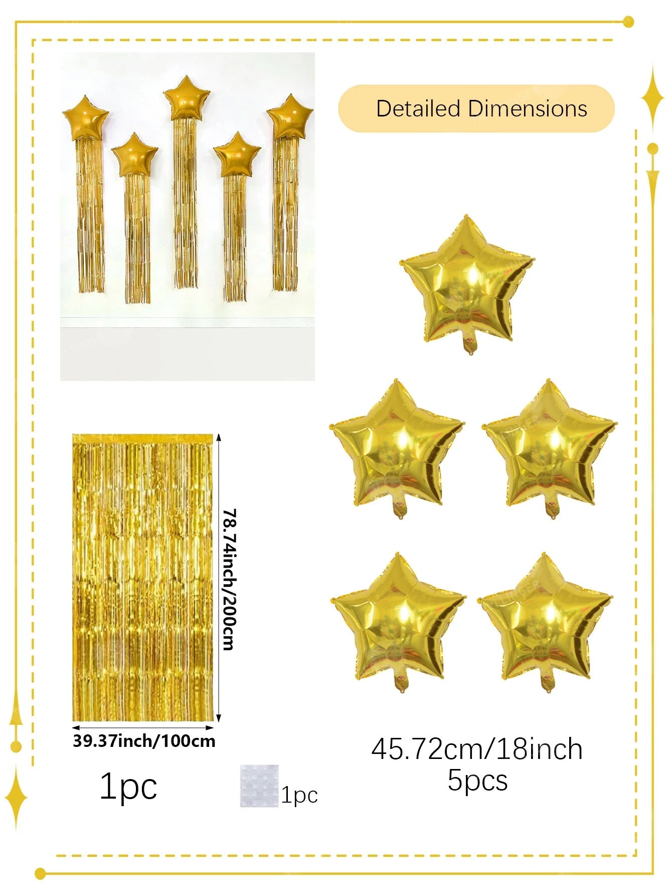 Five pointed star balloon and tassel rain curtain set for birthday parties, weddings, showers, party decorations