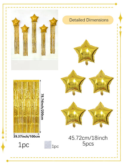 Five pointed star balloon and tassel rain curtain set for birthday parties, weddings, showers, party decorations