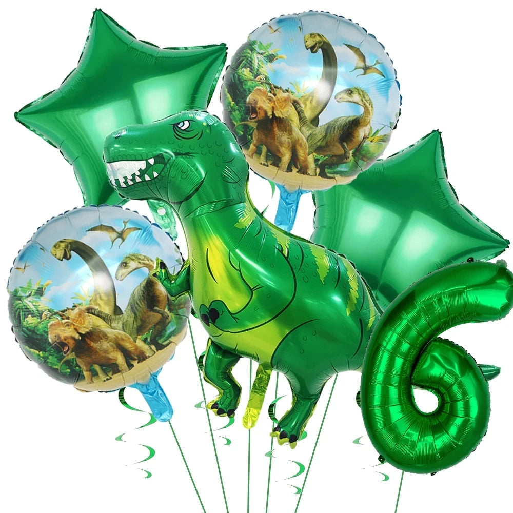 Dinosaur Balloons Happy Birthday Party Dinosaur Number Star Foil Balloons Kit Suitable for Decorating Jungle Parties Toys