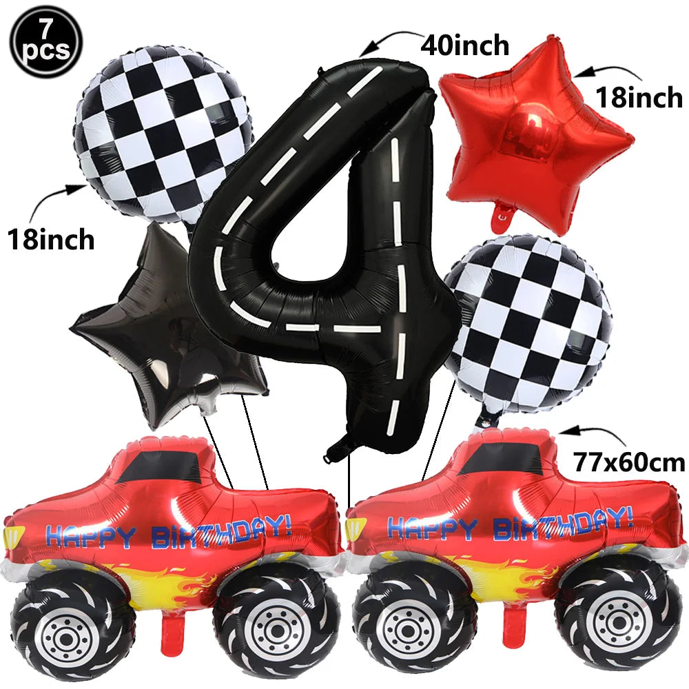 1set Monster Truck Balloons 40inch Number Balloon Set Monster Truck Birthday Balloon Baby Shower Race Car Party Decor Supplies
