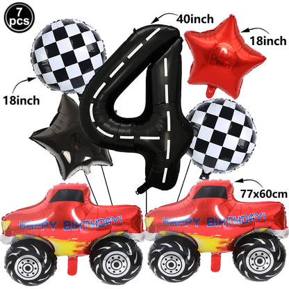 1set Monster Truck Balloons 40inch Number Balloon Set Monster Truck Birthday Balloon Baby Shower Race Car Party Decor Supplies