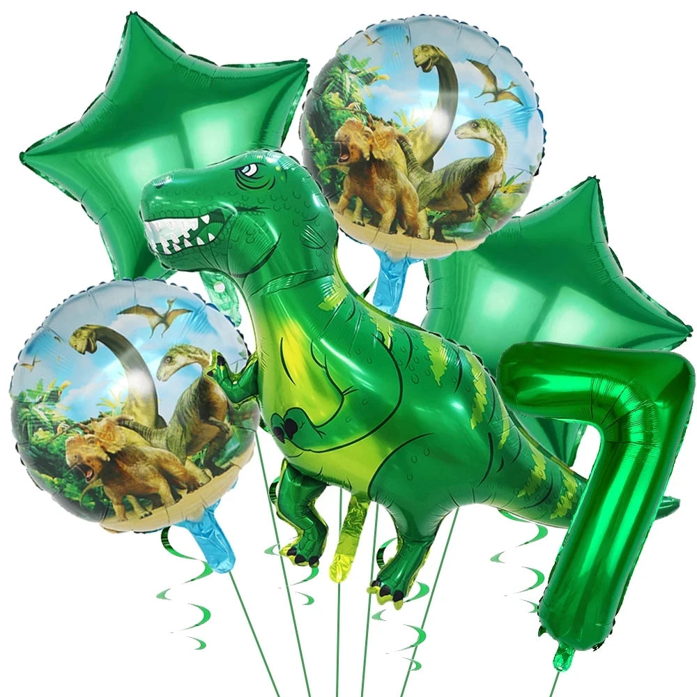 Dinosaur Balloons Happy Birthday Party Dinosaur Number Star Foil Balloons Kit Suitable for Decorating Jungle Parties Toys