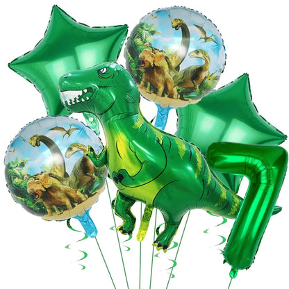 Dinosaur Balloons Happy Birthday Party Dinosaur Number Star Foil Balloons Kit Suitable for Decorating Jungle Parties Toys