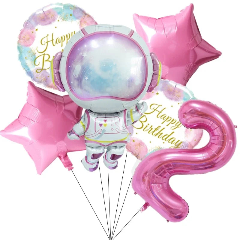 Ballons Anniversaire Astronaute Rose avec Chiffre 32 pouces | Lot de 6 pièces