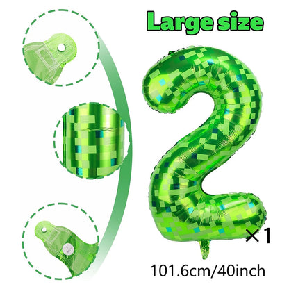 Ballon Chiffre Anniversaire Pixel Vert 40 Pouces | 0 à 9