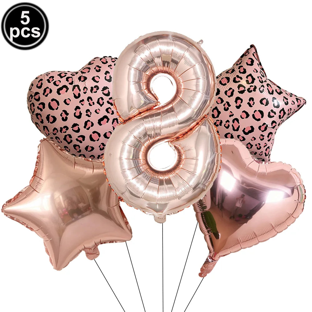 Ballon Chiffre Léopard Rose Gold | Lot de 5 Pièces