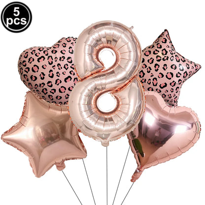 Ballon Chiffre Léopard Rose Gold | Lot de 5 Pièces