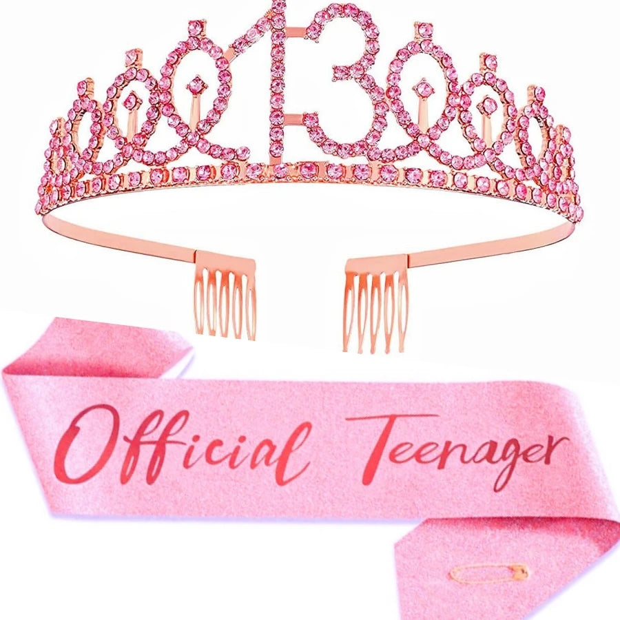 2pc/set Birthday Tiara Crown Sash Women Girls This Is My 4Th 5Th 6Th 7Th 8Th 9Th 10Th 13Th 16Th Birthday Party Decoration Gifts