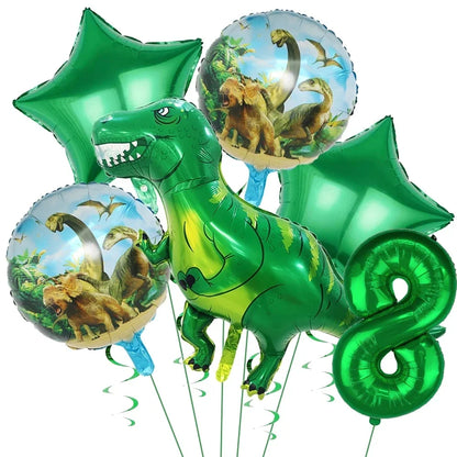 Dinosaur Balloons Happy Birthday Party Dinosaur Number Star Foil Balloons Kit Suitable for Decorating Jungle Parties Toys