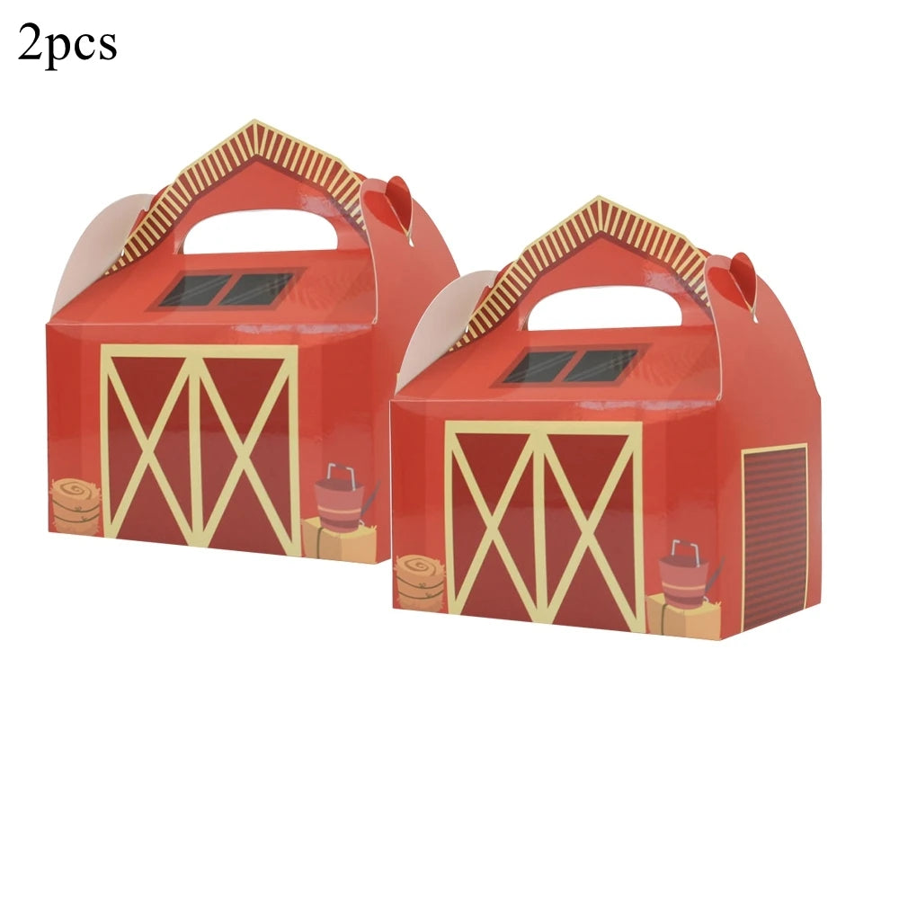 2PCS Cute Animal Paper Candy Boxes Cow Pig Biscuit Packaging Box Farmland Themed Birthday Party Supplies DIY Kids Gifit Bags