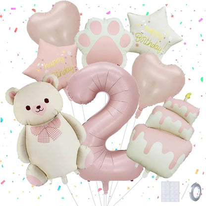 8pcs Pink Matte Bear Foil Theme Balloon for Birthday Party Decoration Cute Animal Bear Theme Event Baby Shower Decorations Gift