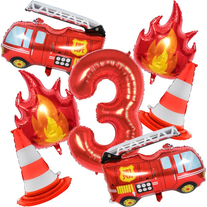 1Set Fire Truck Balloons Set Red 32Inch Number Balloon Flame Balloons For Baby Shower Firefighter Birthday Party Decoration