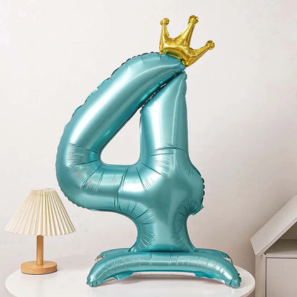 Ballon Chiffre Anniversaire sur Pied avec Couronne | 40 Pouces | Turquoise