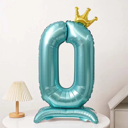 Ballon Chiffre Anniversaire sur Pied avec Couronne | 40 Pouces | Turquoise