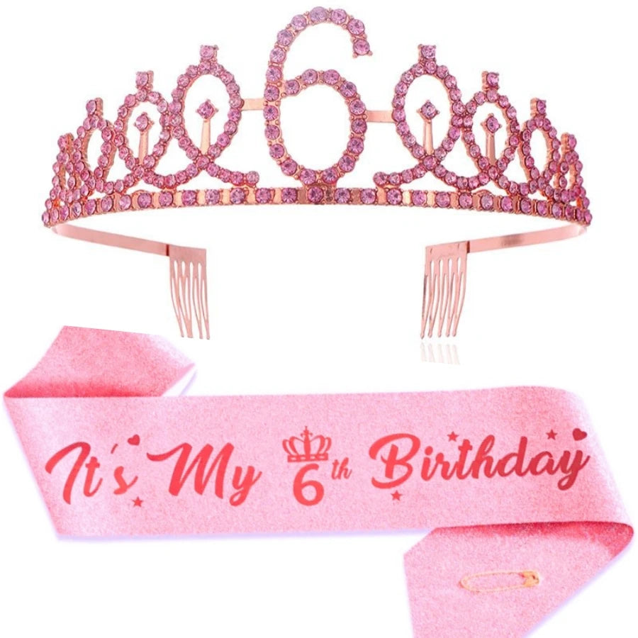 2pc/set Birthday Tiara Crown Sash Women Girls This Is My 4Th 5Th 6Th 7Th 8Th 9Th 10Th 13Th 16Th Birthday Party Decoration Gifts