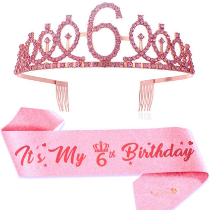 2pc/set Birthday Tiara Crown Sash Women Girls This Is My 4Th 5Th 6Th 7Th 8Th 9Th 10Th 13Th 16Th Birthday Party Decoration Gifts
