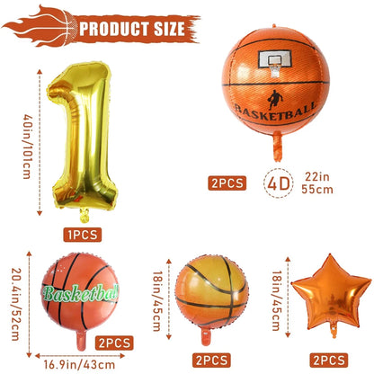 9Pcs Basketball Balloon Set Digital Aluminum Film Balloon Sports Basketball Party Supplies Basketball Birthday Party Decoration