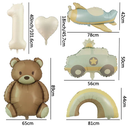 6pc Bear Balloon Rainbow Foil Inflated Mylar Bday Balloons Brown Bears Party Favors Decorations Party Supplies Helium Large Ball