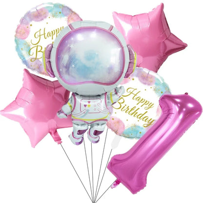 Ballons Anniversaire Astronaute Rose avec Chiffre 32 pouces | Lot de 6 pièces