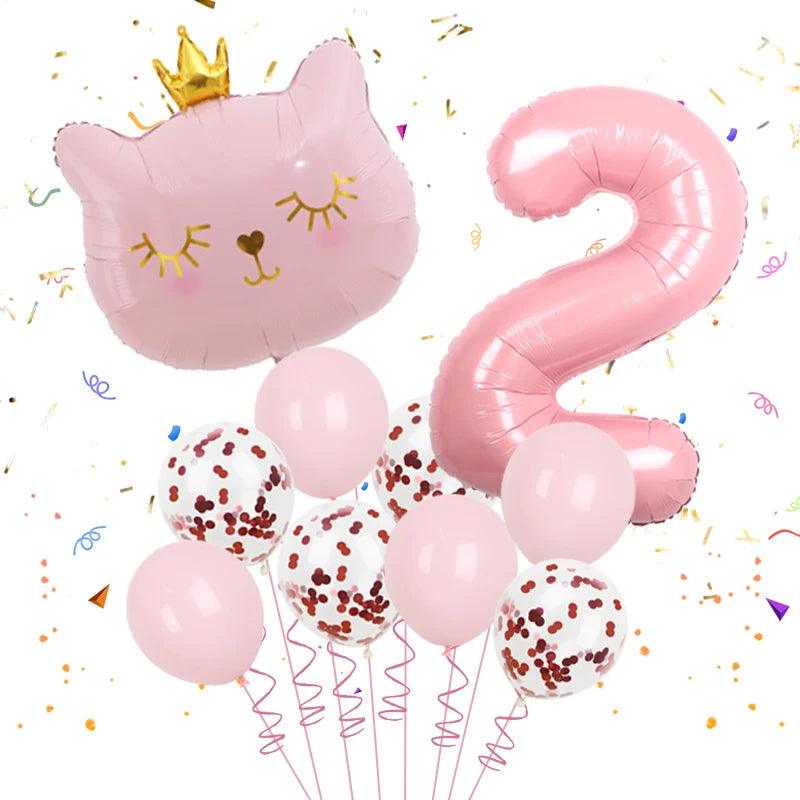 10pcs 32inch Number Cat Animal Foil Balloons Happy Birthday Decoration 1 2 3 4 5 6 7 8 9 Year Old Globos Supplies