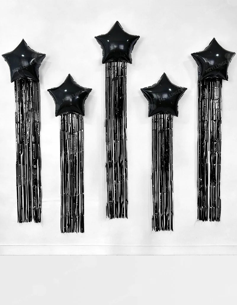 Five pointed star balloon and tassel rain curtain set for birthday parties, weddings, showers, party decorations