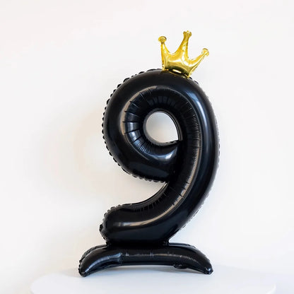 Ballon Chiffre Anniversaire sur Pied avec Couronne | 40 Pouces | Noir