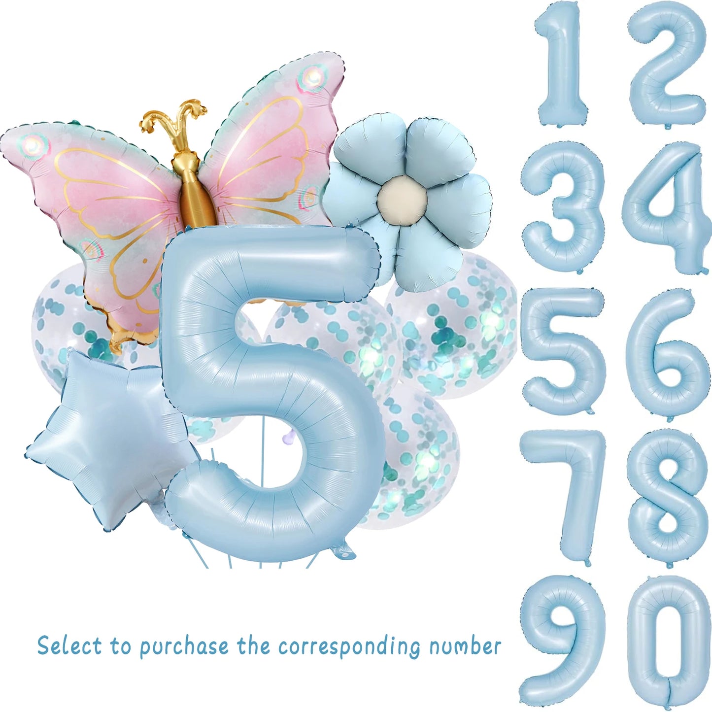 10Pcs 40-inch Blue & Pink Digital Butterfly Daisy Balloon Set - Perfect Butterfly-Themed Birthday Decoration for Boys & Girls‌