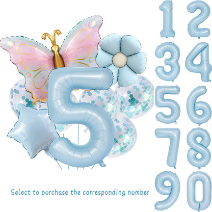 10Pcs 40-inch Blue & Pink Digital Butterfly Daisy Balloon Set - Perfect Butterfly-Themed Birthday Decoration for Boys & Girls‌