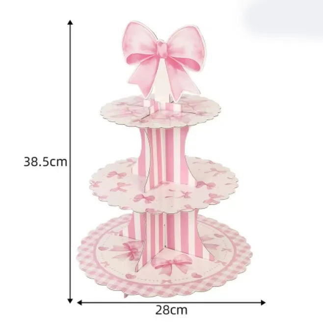 Pink Bow Disposable Cake Stand Theme Birthday Party Decoration Girl for Coquette Birthday Bridal Party Supplies Cake Decorations