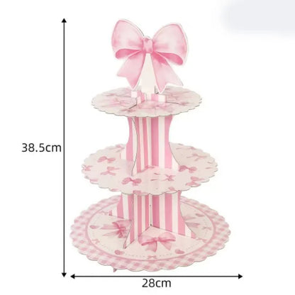Pink Bow Disposable Cake Stand Theme Birthday Party Decoration Girl for Coquette Birthday Bridal Party Supplies Cake Decorations