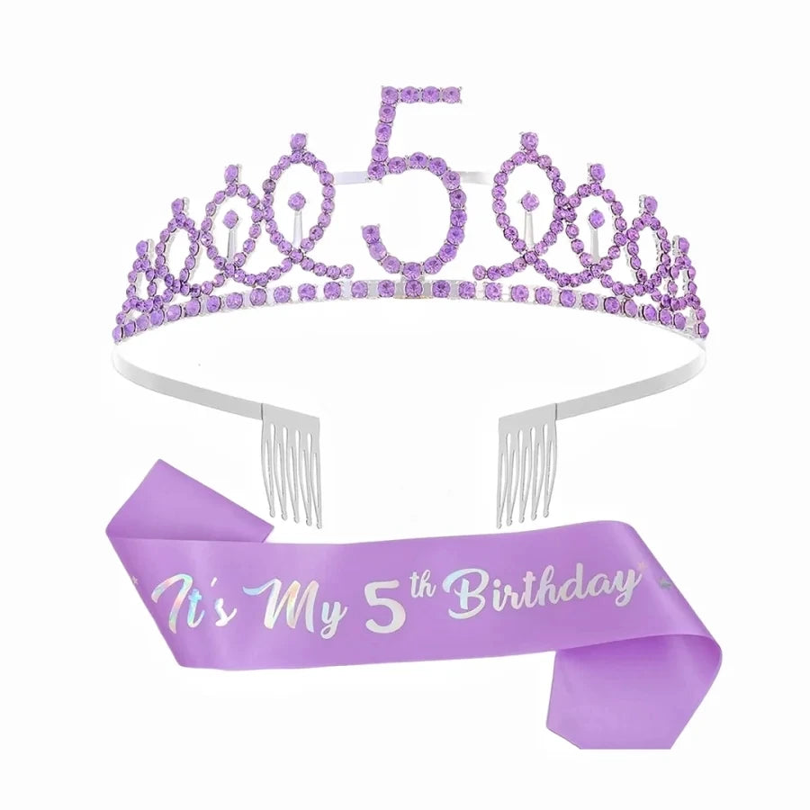 2pc/set Birthday Tiara Crown Sash Women Girls 3th 4th 5th 6th 7th 8th 9th 10th  Happy Birthday Party Favors Decorations Gift