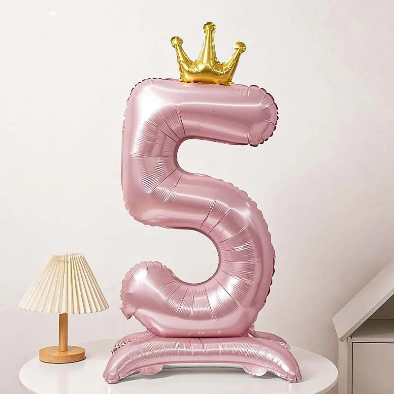 40-Inch Blue Standing Crown Digital Aluminum Film Pink Balloon Birthday Photo Decoration Balloon