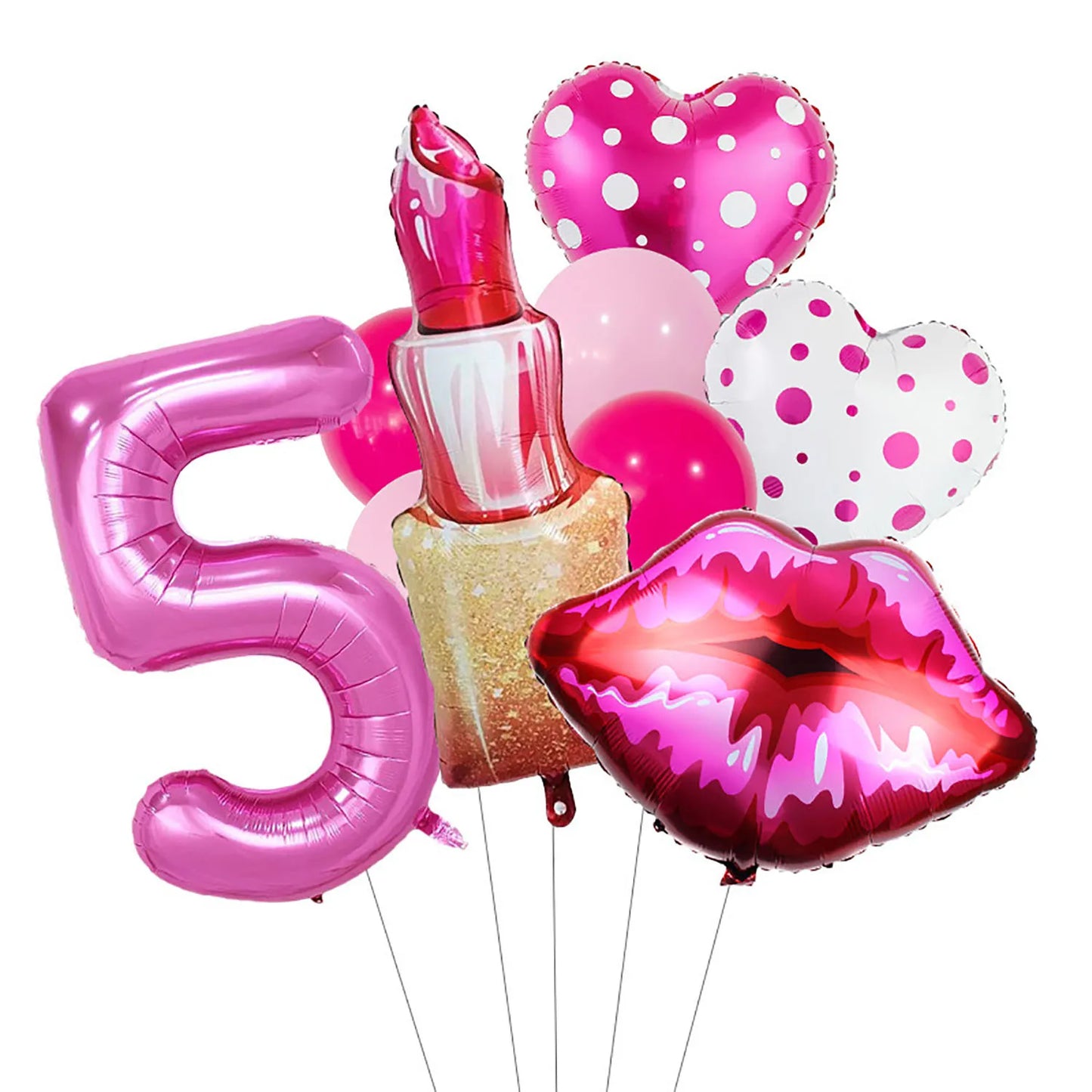 Lipstick Number Polka Dot Heart Aluminum Film Balloon 32inch Rose Red Number Suitable for Birthday Party Anniversary Decoration