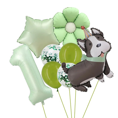 Ballons Anniversaire Chien Vert | Lot de 8 Pièces