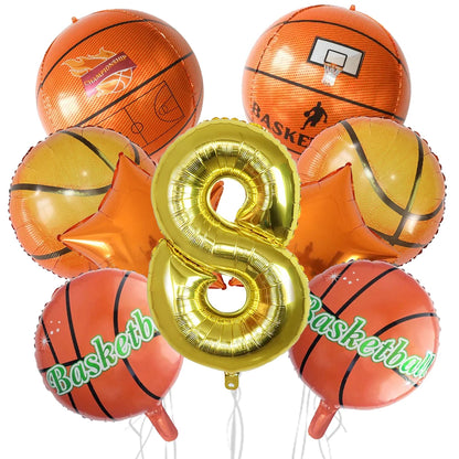9Pcs Basketball Balloon Set Digital Aluminum Film Balloon Sports Basketball Party Supplies Basketball Birthday Party Decoration